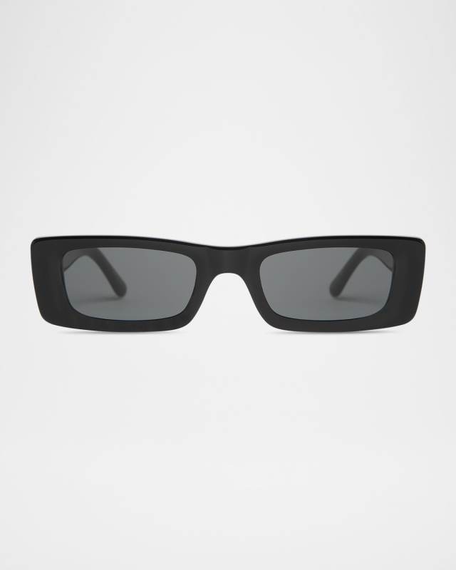 Flynn Glossy Acetate Rectangle Sunglasses